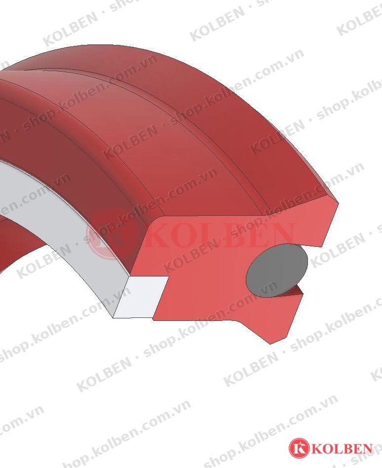 Mặt cắt phớt K628: môi kép, O-ring trợ lực và vòng giảm chấn chống đùn