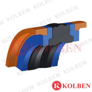 Mặt cắt phớt piston H780: phớt cao su nhiều môi, vòng đỡ, vòng dẫn hướng chữ L