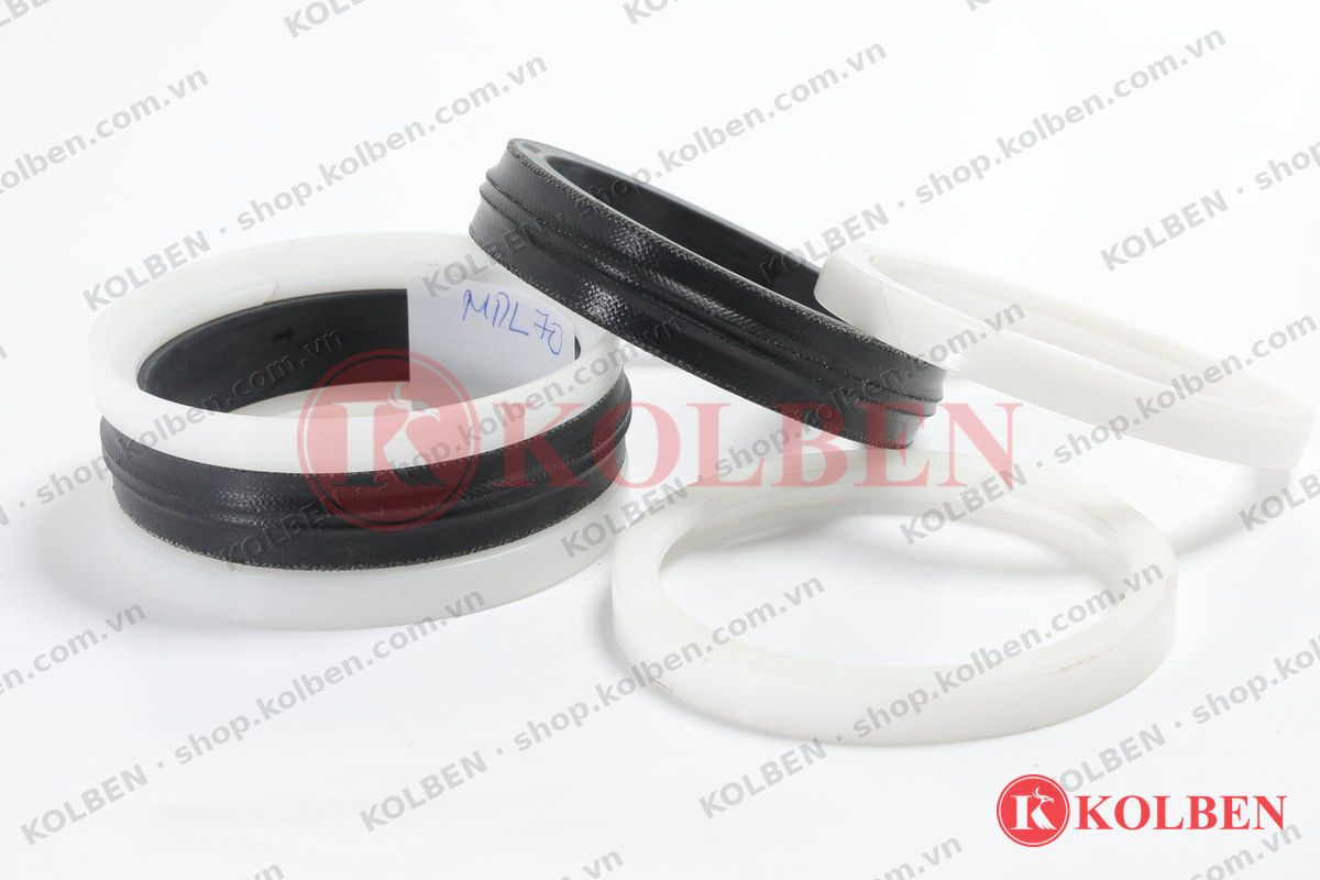 Bộ phớt piston 2 chiều MDL: vòng cao su gia cường vải và 2 vòng dẫn hướng POM