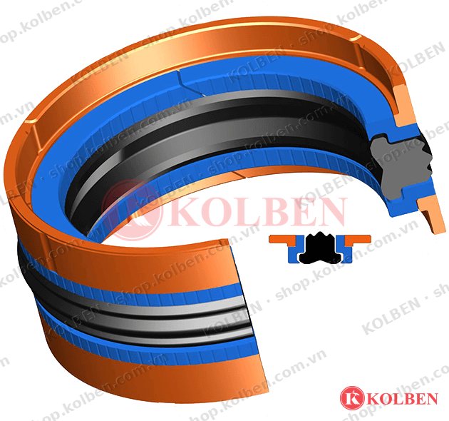 Phớt piston Hallite 780 bộ 5 chi tiết: phớt cao su NBR, 2 vòng đỡ xanh, 2 vòng dẫn hướng cam chữ L